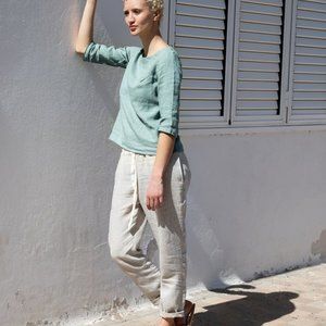 Not Perfect Linen "Athens" Linen Pants, Natural XS